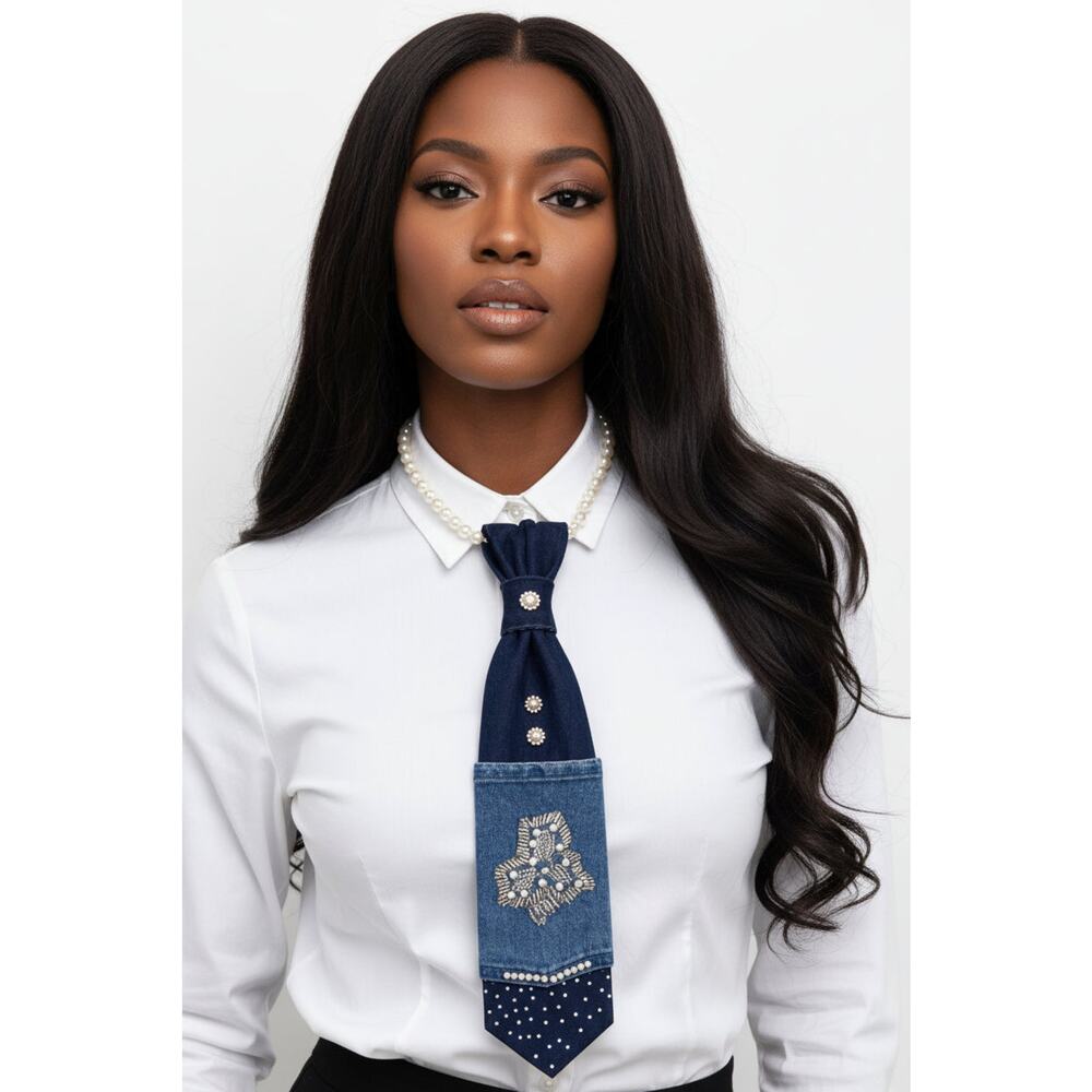 Denim Pearl Classic Tie Necklace | Minimal Luxe Statement | 17” Length